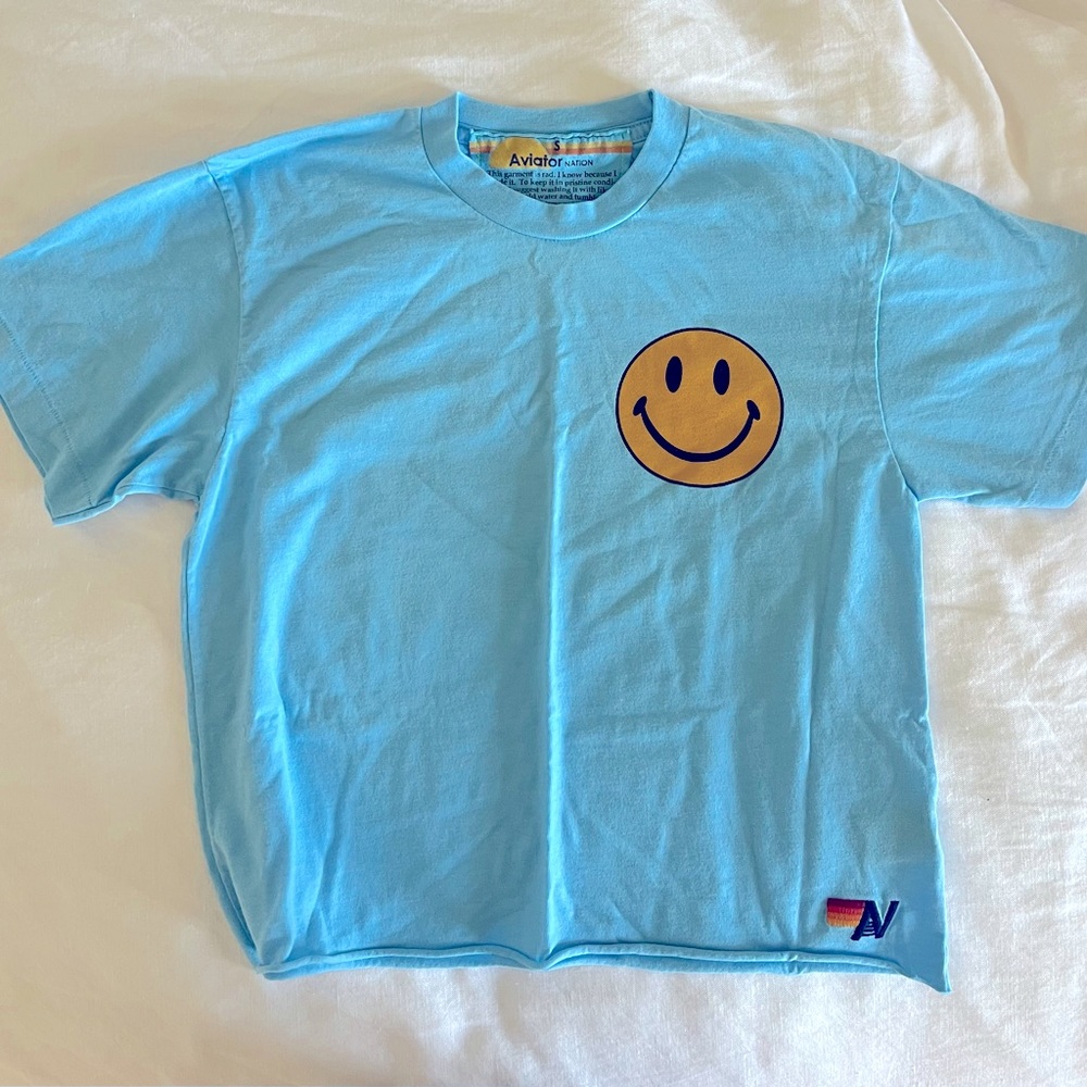 Aviator nation blue smiley face tshirt